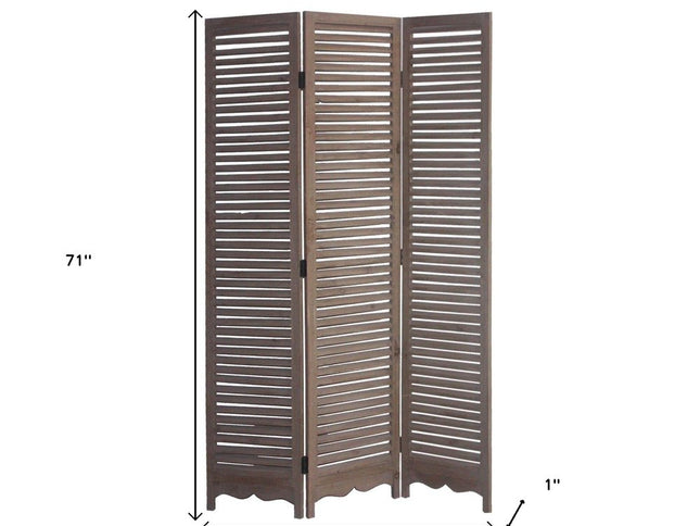 71" Brown Folding Three Panel Screen Room Divider
