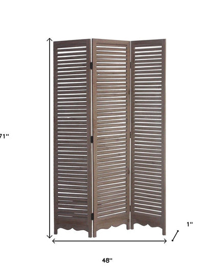71" Brown Folding Three Panel Screen Room Divider