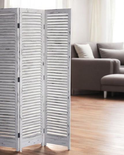 71" White Folding Three Panel Screen Room Divider