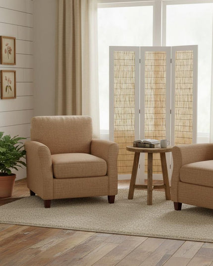 67" White and Natural Manufactured Wood Folding Three Panel Screen Room Divider