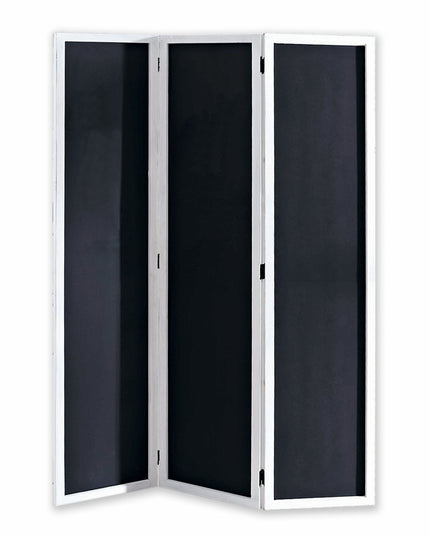 67" Black and White Chalkboard Wood Folding Three Panel Screen Room Divider