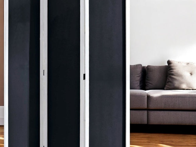 67" Black and White Chalkboard Wood Folding Three Panel Screen Room Divider