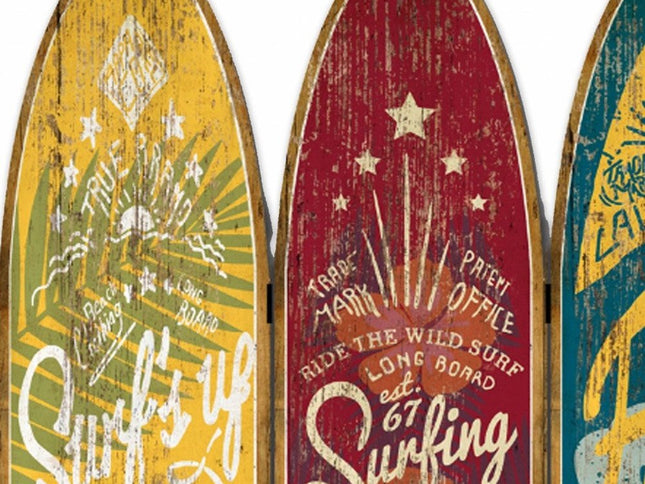 71" Blue Red and Yellow Solid Wood Folding Three Panel Screen Room Divider