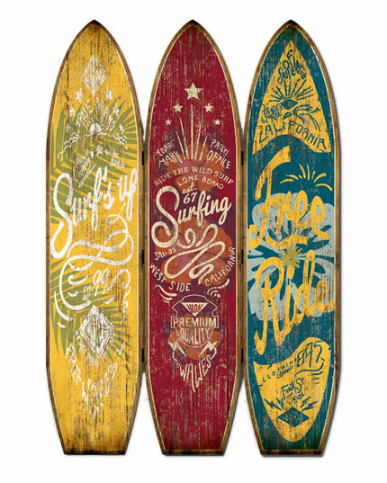 71" Blue Red and Yellow Solid Wood Folding Three Panel Screen Room Divider