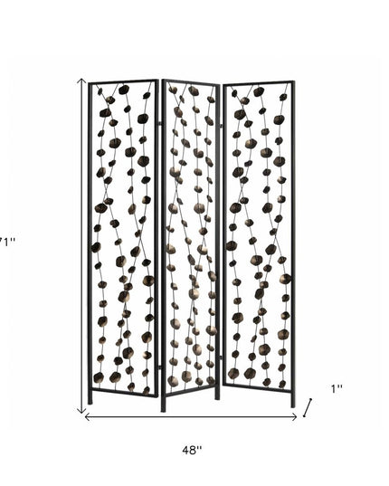 71" Gray Iron Folding Three Panel Screen Room Divider
