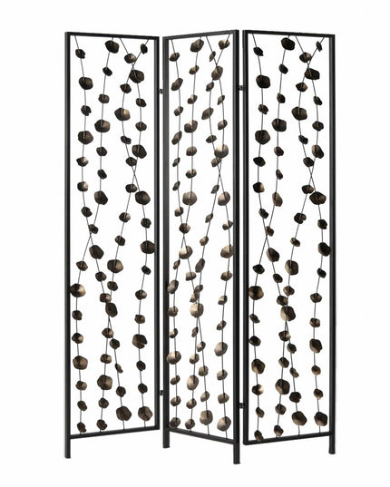 71" Gray Iron Folding Three Panel Screen Room Divider