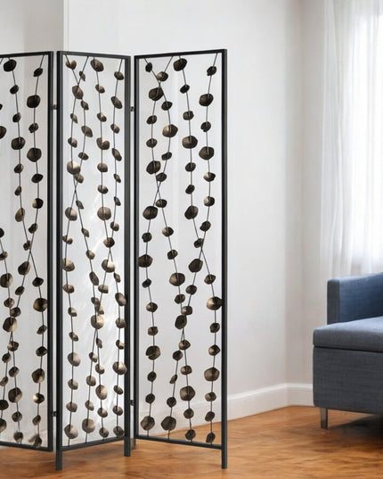 71" Gray Iron Folding Three Panel Screen Room Divider