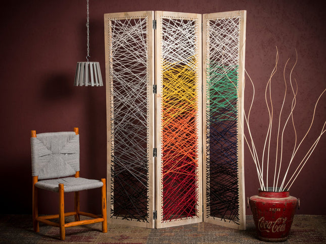 72" Natural Solid Wood Folding Three Panel Screen Room Divider