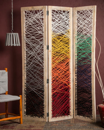 72" Natural Solid Wood Folding Three Panel Screen Room Divider