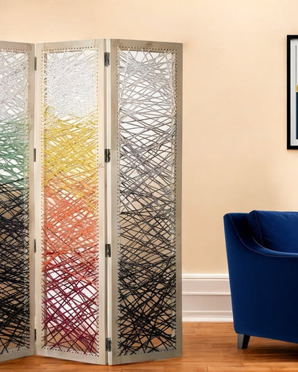 72" Natural Solid Wood Folding Three Panel Screen Room Divider