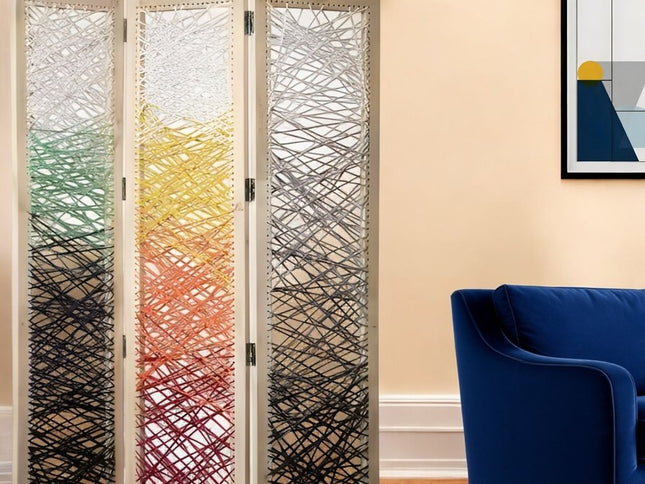 72" Natural Solid Wood Folding Three Panel Screen Room Divider