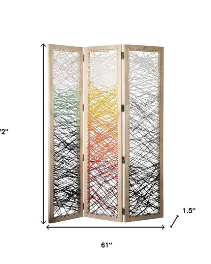 72" Natural Solid Wood Folding Three Panel Screen Room Divider