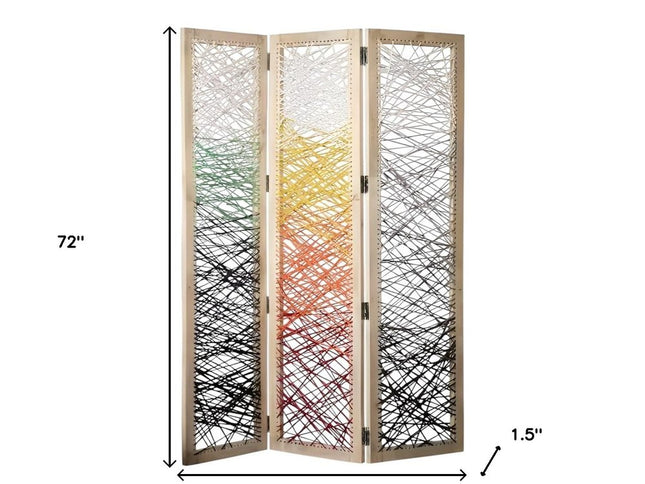 72" Natural Solid Wood Folding Three Panel Screen Room Divider