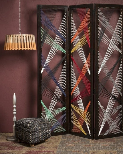 72" Black Fabric Folding Three Panel Screen Room Divider