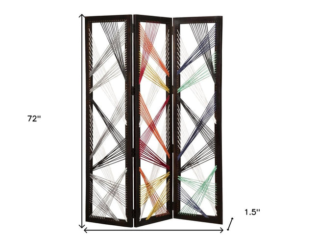 72" Black Fabric Folding Three Panel Screen Room Divider