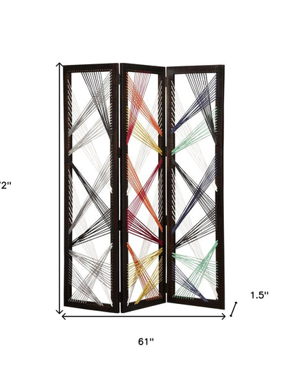 72" Black Fabric Folding Three Panel Screen Room Divider