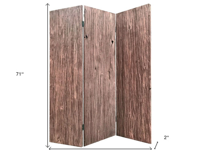 71" Brown Folding Three Panel Screen Room Divider