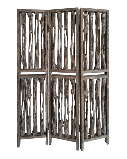 71" Brown Folding Three Panel Screen Room Divider