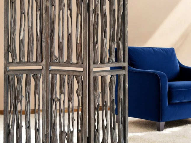 71" Brown Folding Three Panel Screen Room Divider