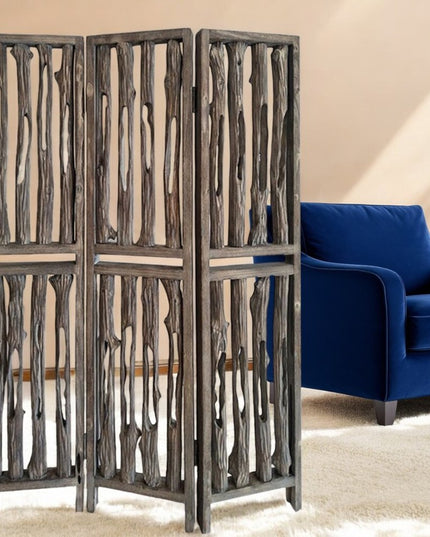 71" Brown Folding Three Panel Screen Room Divider