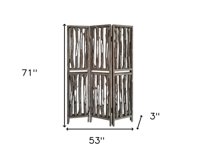 71" Brown Folding Three Panel Screen Room Divider