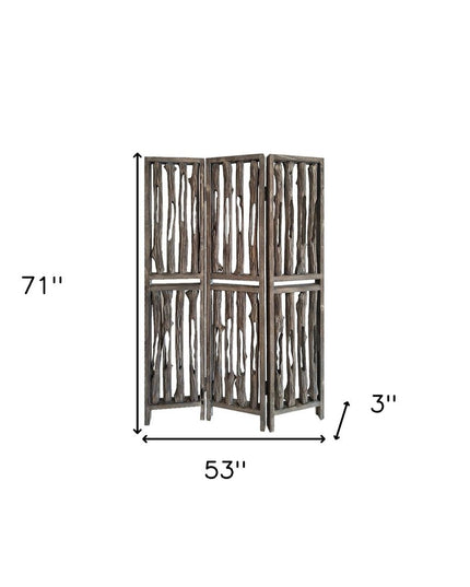 71" Brown Folding Three Panel Screen Room Divider