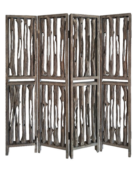 84" Brown Wood Folding Four Panel Screen Room Divider