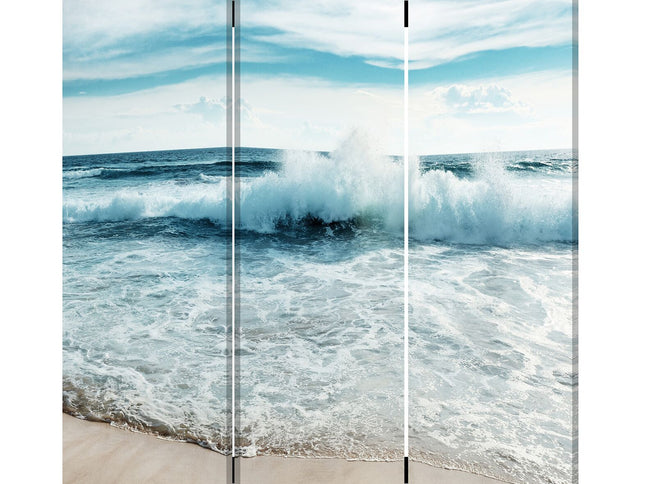 72" Blue and White Canvas Folding Three Panel Screen Room Divider