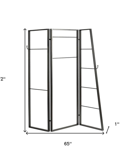 72" Gray Iron Folding Three Panel Screen Room Divider