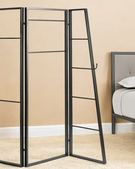 72" Gray Iron Folding Three Panel Screen Room Divider