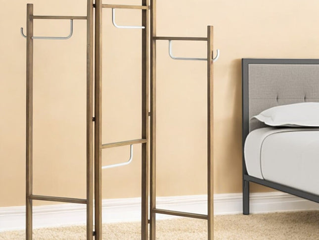 72" Brown Iron Folding Three Panel Screen Room Divider