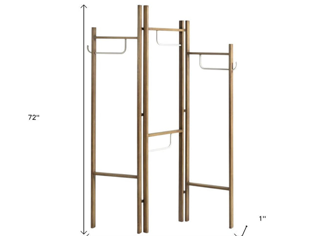 72" Brown Iron Folding Three Panel Screen Room Divider