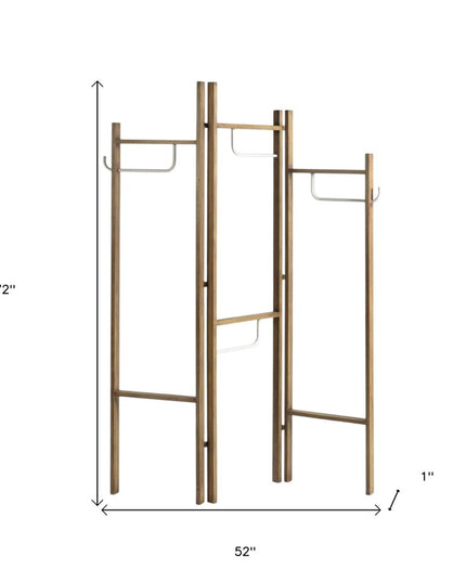 72" Brown Iron Folding Three Panel Screen Room Divider