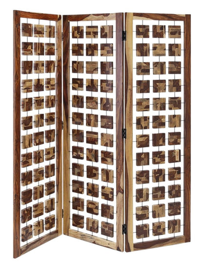 72" Brown Solid Wood Folding Three Panel Screen Room Divider