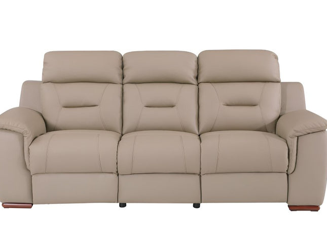 90" Beige Faux Leather Sofa With Brown Legs