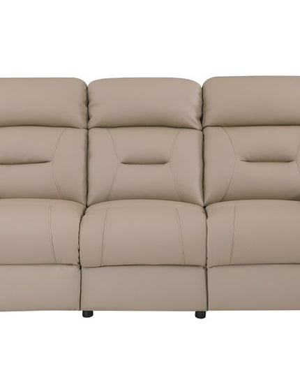 90" Beige Faux Leather Sofa With Brown Legs