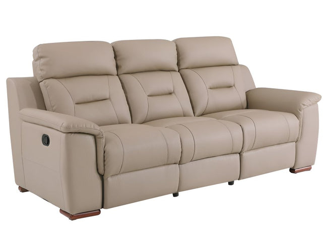 90" Beige Faux Leather Sofa With Brown Legs