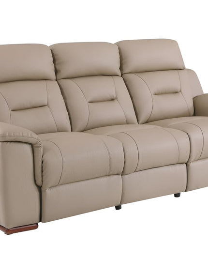 90" Beige Faux Leather Sofa With Brown Legs