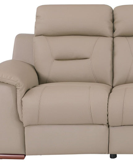 90" Beige Faux Leather Sofa With Brown Legs