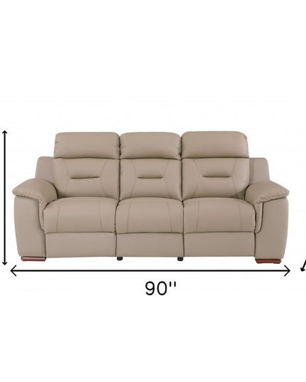 90" Beige Faux Leather Sofa With Brown Legs