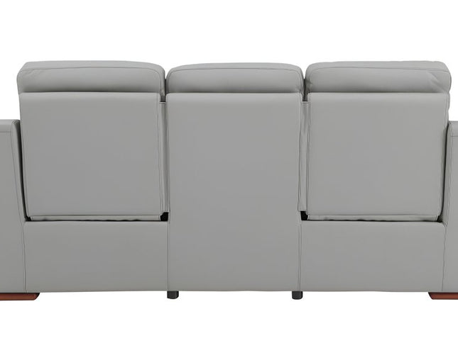 90" Gray Faux Leather Reclining Sofa With Brown Legs