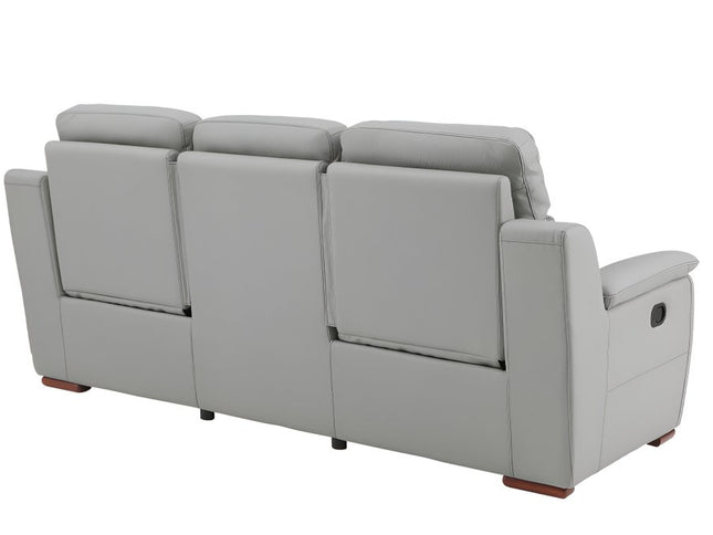 90" Gray Faux Leather Reclining Sofa With Brown Legs