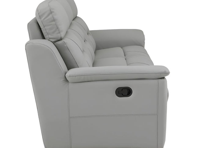 90" Gray Faux Leather Reclining Sofa With Brown Legs