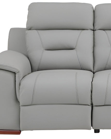 90" Gray Faux Leather Reclining Sofa With Brown Legs