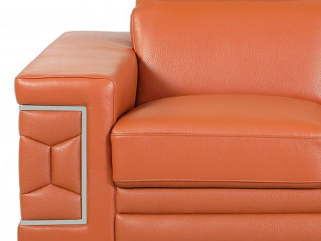 Two Piece Indoor Camel Italian Leather Five Person Seating Set