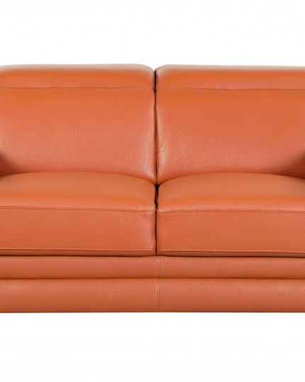 Two Piece Indoor Camel Italian Leather Five Person Seating Set