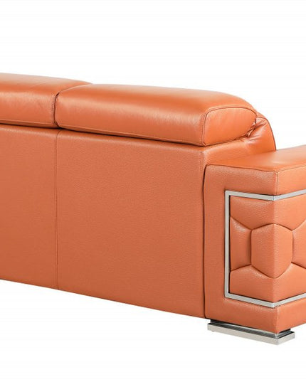 Two Piece Indoor Camel Italian Leather Five Person Seating Set