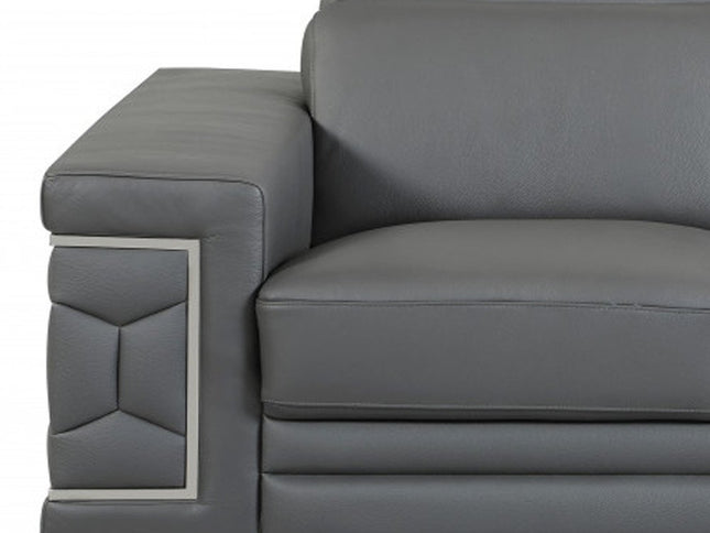 Two Piece Indoor Dark Gray Italian Leather Five Person Seating Set