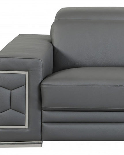 Two Piece Indoor Dark Gray Italian Leather Five Person Seating Set