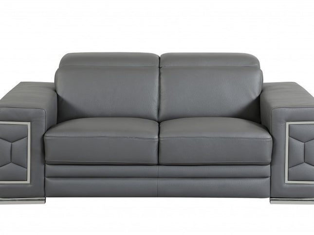 Two Piece Indoor Dark Gray Italian Leather Five Person Seating Set